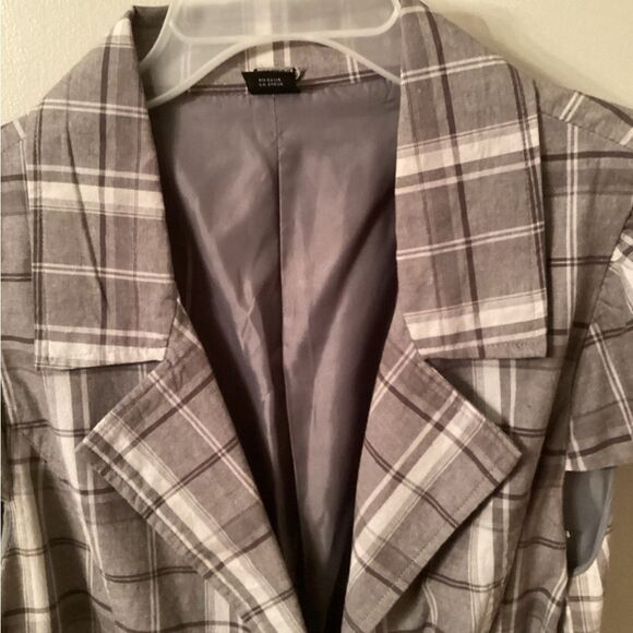 GUESS Y2K SIZE LARGE LINED GRAY PLAID BELTED SHORT SLEEVE JACKET BLAZER - Picture 4 of 8